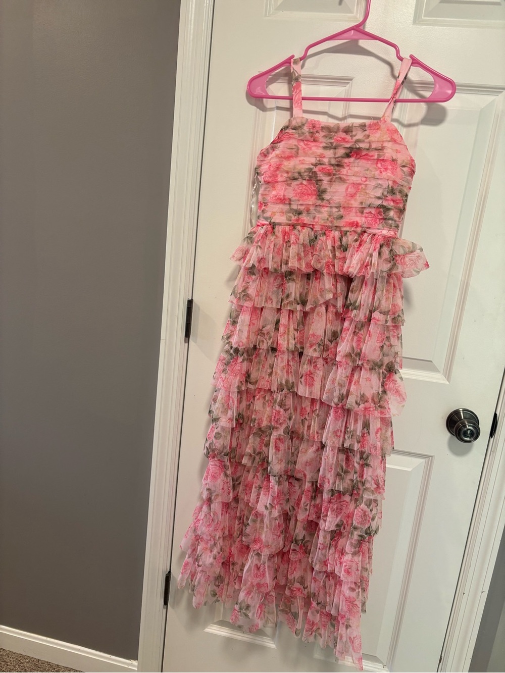 Rare Editions Pink Floral Tiered Ruffle Dress